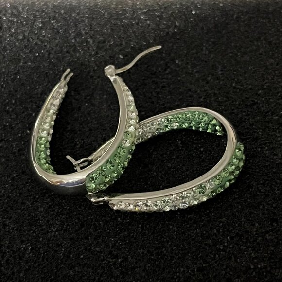 Green to White Ombre Crystals Inside Out Hoop Earrings Sterling Silver 925 AU - Picture 4 of 6